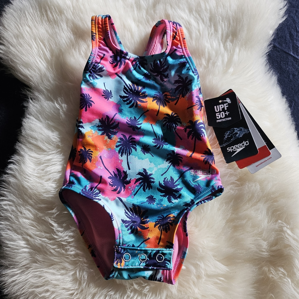 Speedo Kids Palm Tree One Piece - Pink and Blue
